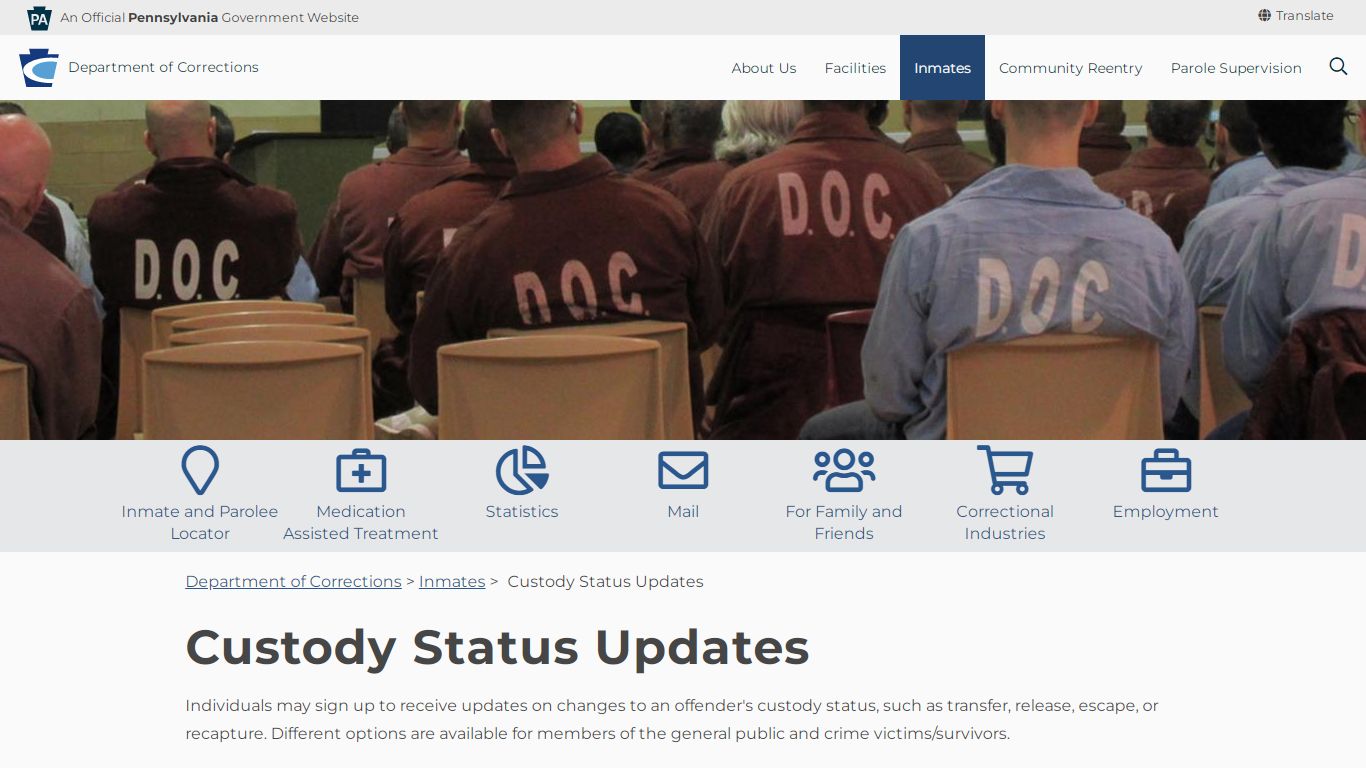 Custody Status Updates - Department of Corrections